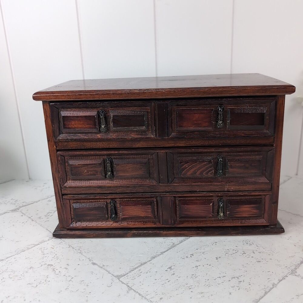 Vintage Midcentury Modern Heritage Mele Wooden Jewelry Box 3 Lined Drawers 10.5"